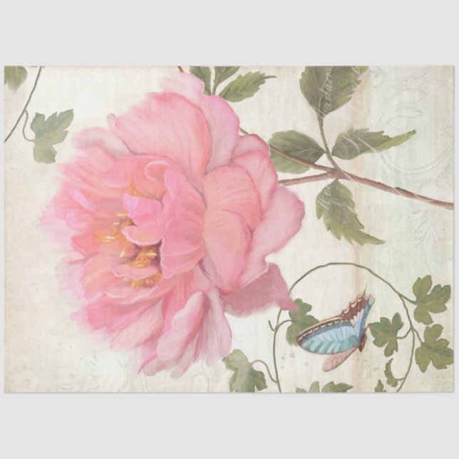 Elegante Peony Blume Butterfly Ephemera Decoupage Seidenpapier (Vorderseite)