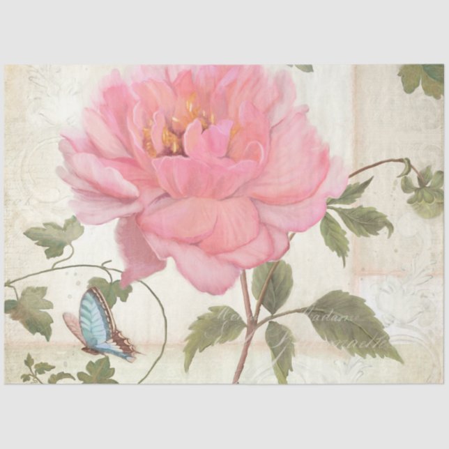 Elegante Peony Blume Butterfly Ephemera Decoupage Seidenpapier (Vorderseite)
