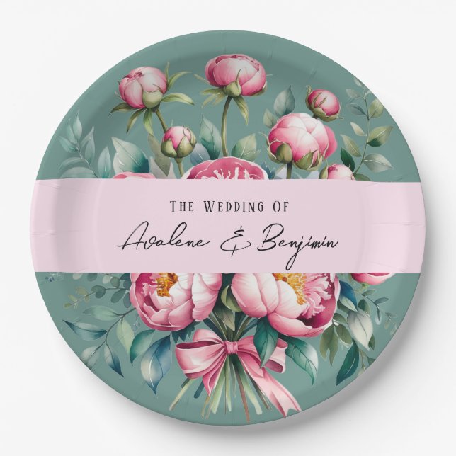 Elegante Peony Bouquet Pappteller (Vorderseite)