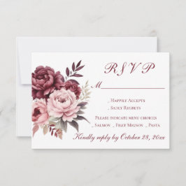 Elegante Peony Floral Watercolor Burgund Hochzeit RSVP Karte