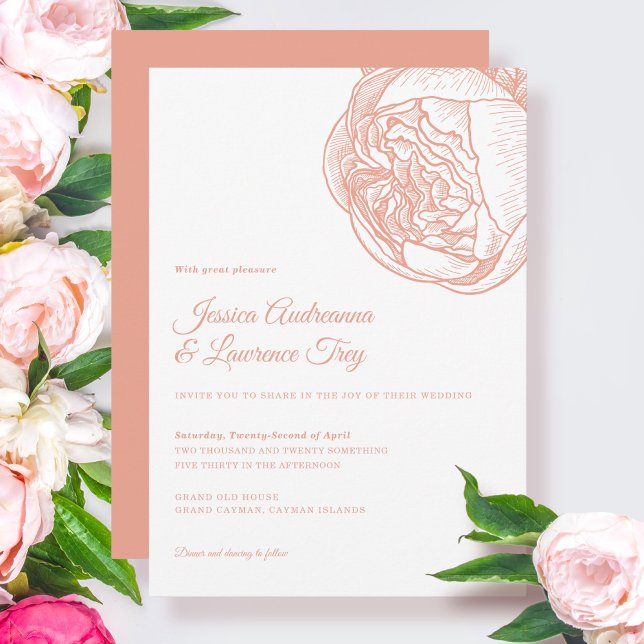 Elegante Peony Peach Blume Wedding Einladung (Von Creator hochgeladen)