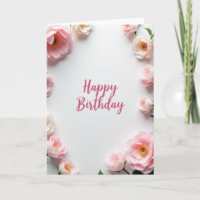 Elegante Peony-Script-Geburtstagskarte Karte (Vorderseite)