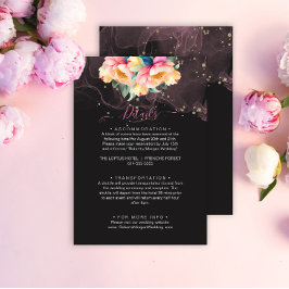 Elegante Peony Watercolor auf Schwarz | Hochzeitsr Begleitkarte