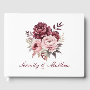Elegante Peony Watercolor Peonies Blumenhochzeit Gästebuch