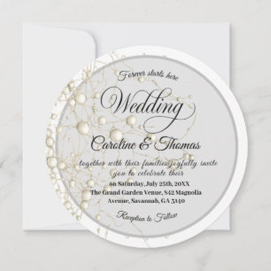 Elegante Perl-Gold-Schrift Hochzeit Romantische Pe Einladung