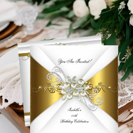 Elegante Perle Gold Silber Diamant Geburtstagsfeie Einladung