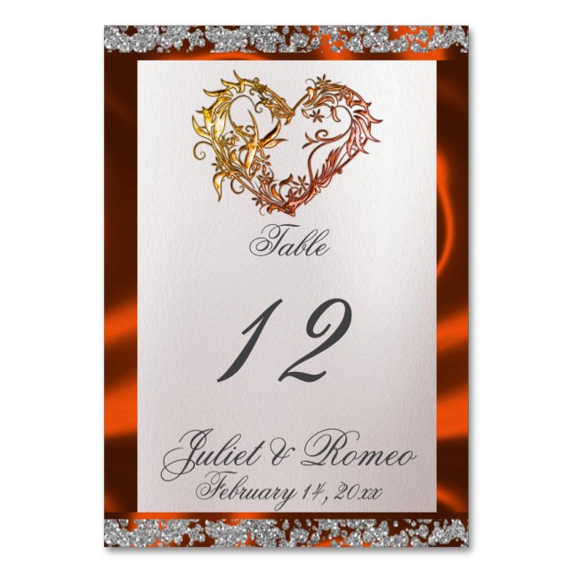 Elegante Perle, Kupferband & Sparkle Tischnummer (Vorderseite)