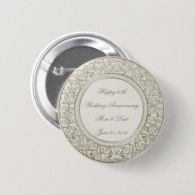 Elegante Perlen-30. Hochzeitstag Button (Vorne & Hinten)