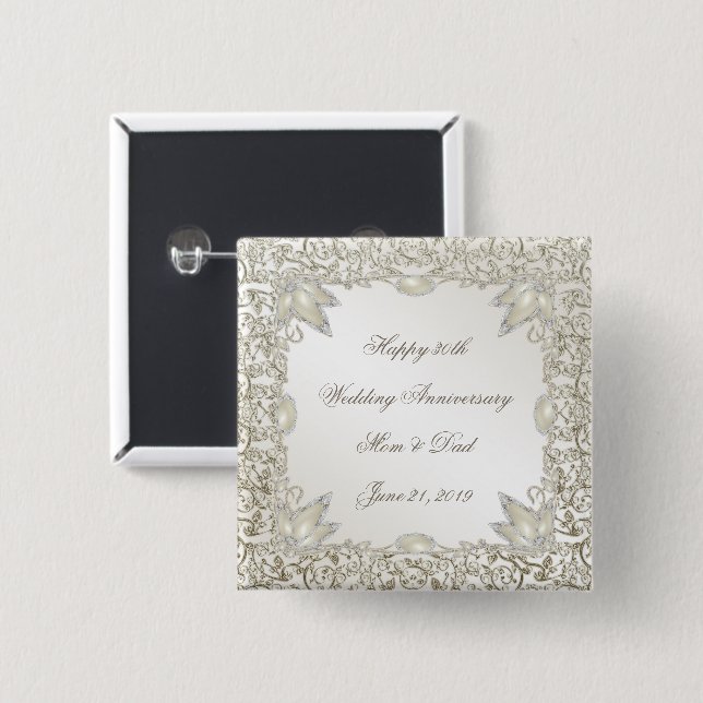 Elegante Perlen-30. Hochzeitstag Button (Vorne & Hinten)