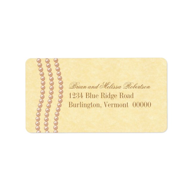 Elegante Perlen Adresse Labels, Champagner Adressaufkleber (Vorne)