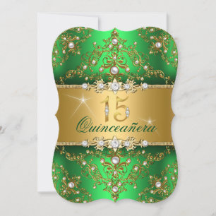 Elegante Perlen-Damaskus Grün Quinceanera Einladung