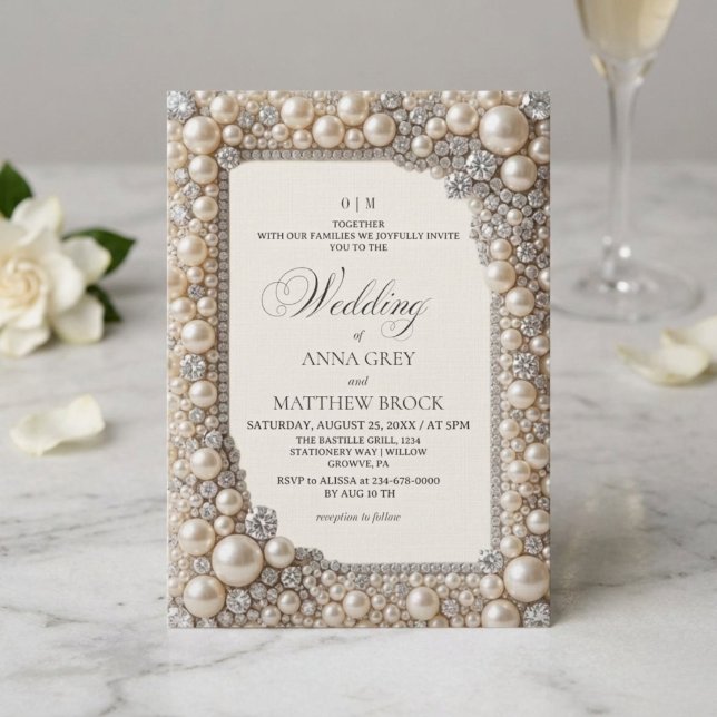 Elegante Perlen Hochzeit Einladung (Von Creator hochgeladen)