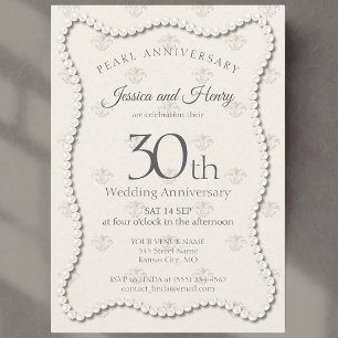 Elegante Perlen-Hochzeitstag-Damaskus 30 Jahre Einladung