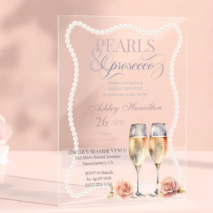 Elegante Perlen & Prosecco-Brautjungfernparty Acryleinladungen