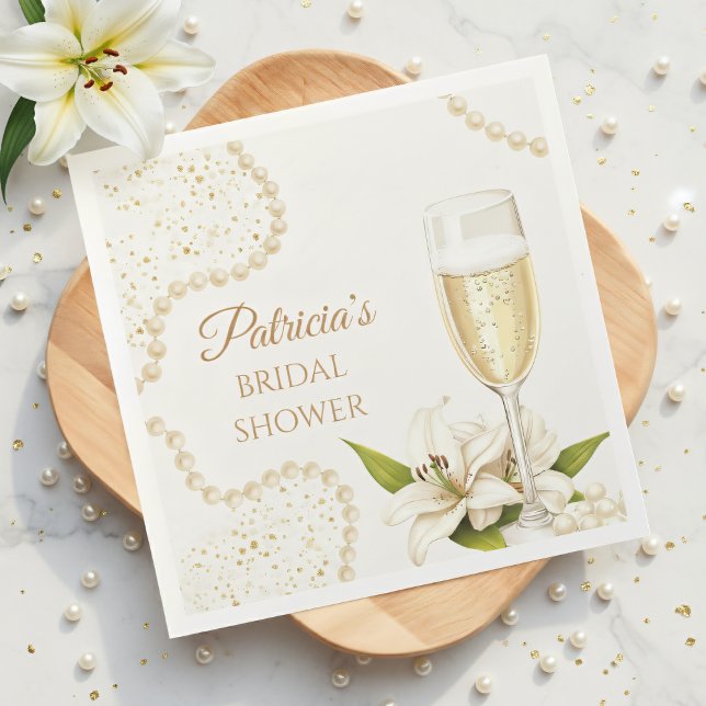 Elegante Perlen & Prosecco-Brautjungfernparty Serviette (Von Creator hochgeladen)