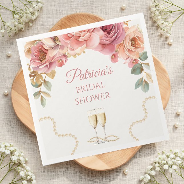 Elegante Perlen & Prosecco-Brautjungfernparty Serviette (Von Creator hochgeladen)