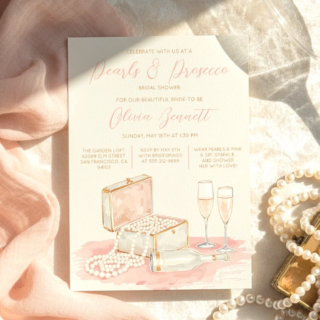 Elegante Perlen & Prosecco Brautparty Einladung (Charming Elegant Pearls & Prosecco Bridal Shower Invitation
)
