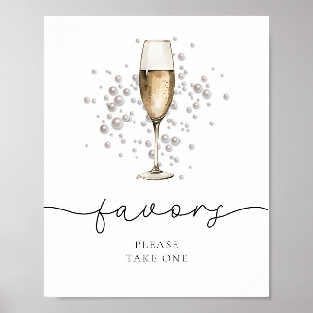 Elegante Perlen & Prosecco Brautparty Favoriten Poster (Vorne)