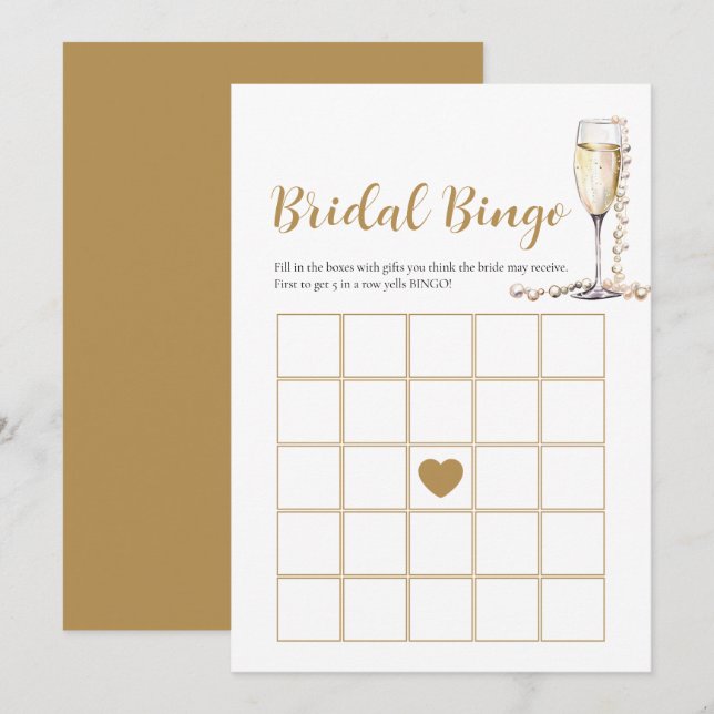 Elegante Perlen & Prosecco Bridal Bingo Game Card Einladung (Vorne/Hinten)