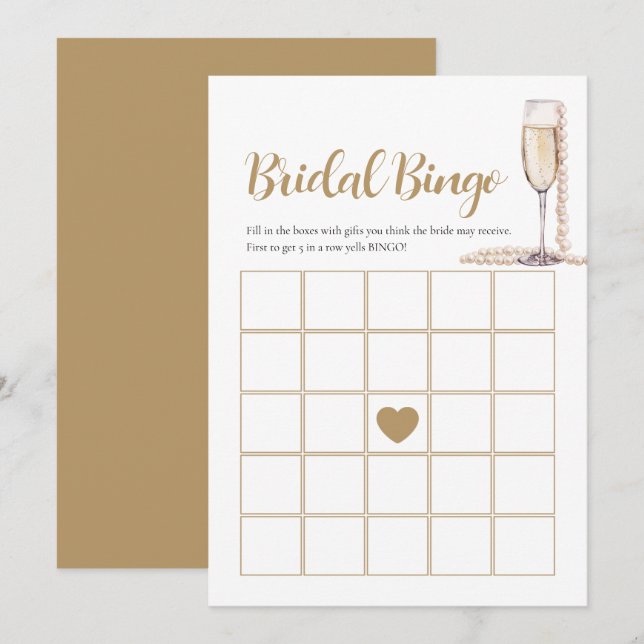 Elegante Perlen & Prosecco Bridal Bingo Game Card Einladung (Vorne/Hinten)