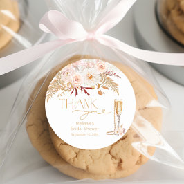 Elegante Perlen & Prosecco Floral Bridal Gefallen Runder Aufkleber