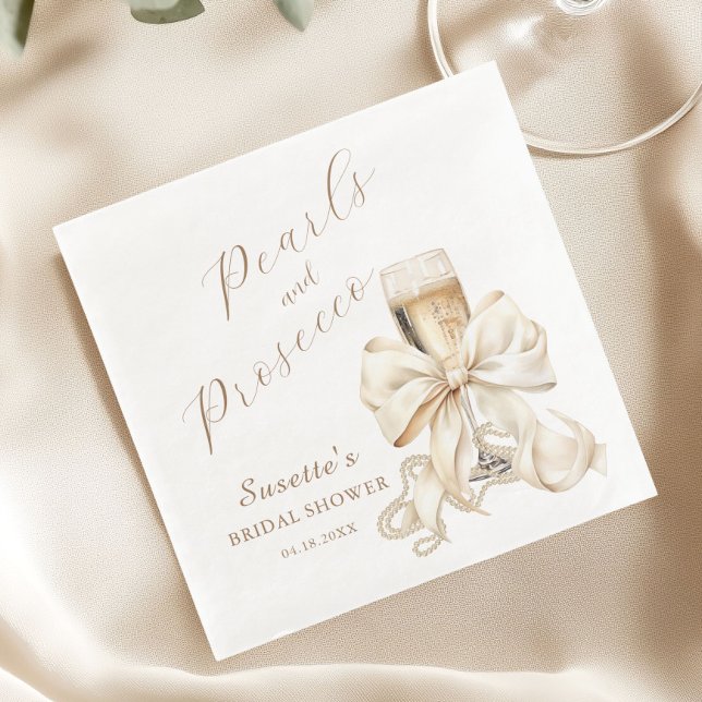 Elegante Perlen & Prosecco-Junggesellinnen-Abschie Serviette (Pearls and Prosecco Bridal Shower Napkin)