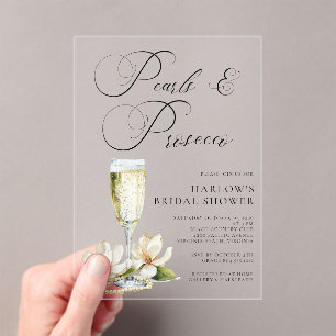 Elegante Perlen und Prosecco-Brautabschiedsparty Acryleinladungen