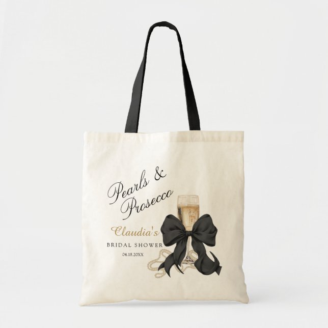 Elegante Perlen- und Prosecco-Brautjunggesellinnen Tragetasche (Vorne)