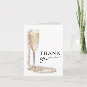 Elegante Perlen und Prosecco-Brautjunggesellinnena Dankeskarte