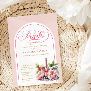 Elegante Perlen und Prosecco Brautparty-Karte Einladung
