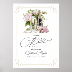 Elegante Perlen und Prosecco Brautparty Willkommen Poster