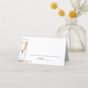 Elegante Perlen und Prosecco gefaltete Platzkarte