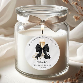 Elegante Perlen und Prosecco mit schwarzer Schleif Runder Aufkleber