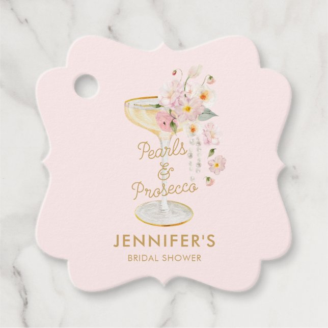 Elegante Perlen und Prosecco rosa Geschenkanhänger (Vorderseite)