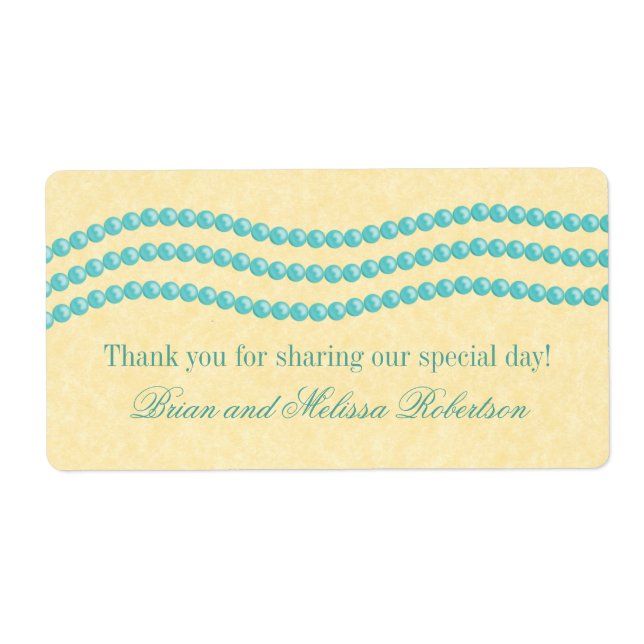 Elegante Perlen Wedding Labels, Aqua (Vorne)