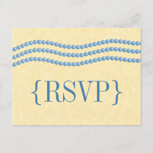 Elegante Perlen Wedding RSVP Postcard, Light Blue Einladungspostkarte