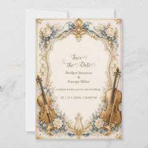 Elegante Perlenblaue Florals Saiten Hochzeit Luxus Einladung