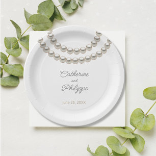 Elegante Perlenhalskette Hochzeit Pappteller
