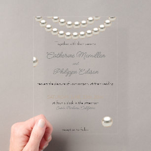 Elegante Perlenkette Hochzeitseinladung Acryl Acryleinladungen