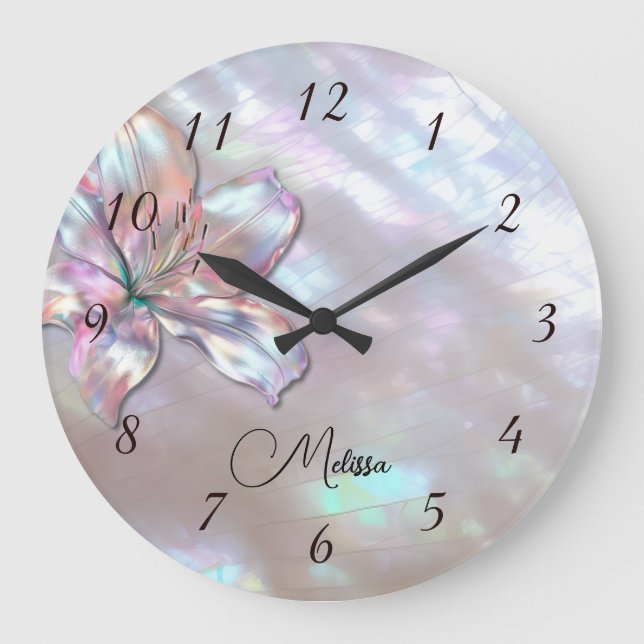 Elegante Perlmutt-Lilie Große Wanduhr (Vorderseite)