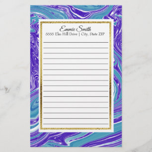 Elegante Personalisiert Blue Aquamarin and Gold St Briefpapier