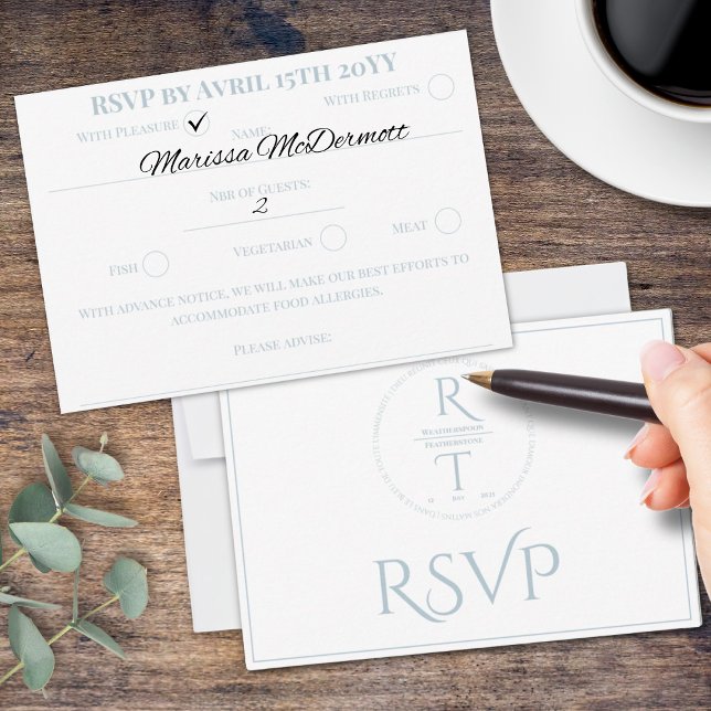 Elegante Personalisiert-graue Weiße Hochzeit RSVP Karte (Von Creator hochgeladen)