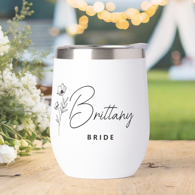 Elegante Personalisierte Blumenbrücke (Personalized Bride Wine Tumbler, Gifts for the Bride & Groom, Newlyweds, Bridal Shower, Engagement)