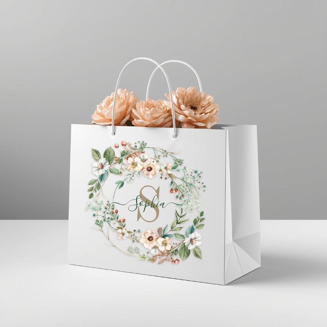 Elegante personalisierte Blumenmonogramm Namensges Große Geschenktüte (Von Creator hochgeladen)