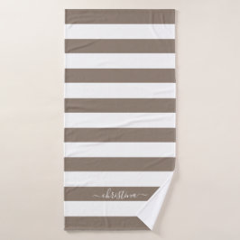 Elegante Personalisierte braune Taupe Weiße Streif Badehandtuch