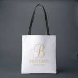 Elegante Personalisierte Bridesmaid in Weiß und Go<br><div class="desc">Elegante Personalisierte Bridesmaid-Geschenke mit personalisiertem Monogramm in goldfarbenem,  elegantem Drehbuch-Schriftart-Stil mit Name und Titel der Brautjungfrau im klassischen Schriftart-Stil. Auch perfekt für die Trauzeugin,  Blumenmädchen,  Brautmutter und vieles mehr. Bitte beachten Sie: Die Details der Folie werden im Kunstwerk simuliert. Bei der Herstellung dieses Produktes wird keine Folie verwendet.</div>