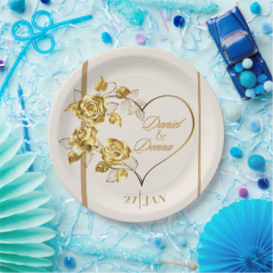 Elegante Personalisierte goldene Hochzeitsplatte Pappteller