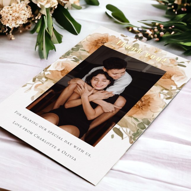 Elegante Personalisierte Hochzeit Dankeschön-Karte Folieneinladung (Elegant Personalized Wedding Thank You Card with real foil detail from Ricaso. Add own photograph)