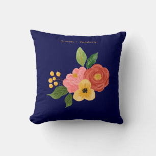Elegante personalisierte Hochzeitsdecke in Navy-Bl Kissen