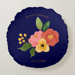 Elegante personalisierte Hochzeitsdecke in Navy-Bl Rundes Kissen